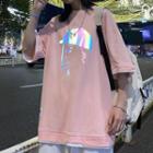 Mock Two-piece Short-sleeve Cap Print T-shirt
