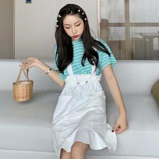 Short-sleeve Striped T-shirt / Suspender Pants / Skirt / Set