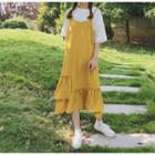 Spaghetti Strap Plain Midi Dress Curcumin - One Size