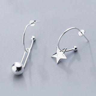 925 Sterling Silver Asymmetric Star Drop Earring 1 Pair - As Shown In Figure - One Size