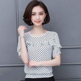 Ruffle Dotted Short-sleeve Blouse