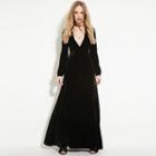 Deep Plunge Long-sleeve Maxi Dress