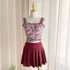 Set: Sleeveless Floral Print Swim Top + Skirt