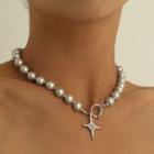 Star Rhinestone Pendant Faux Pearl Choker 1 Pc - Silver - One Size
