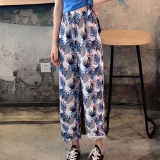 Leaf Print Straight-fit Pants