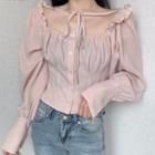 Frilled Trim Tie-neck Cropped Blouse