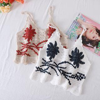 Flower Embroidered Crochet Knit Camisole Top