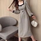 Square-neck Plaid Midi A-line Dress