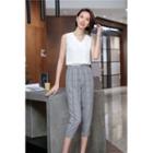 Sleeveless Chiffon Blouse / Plaid Straight-cut Pants