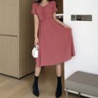Short-sleeve Crinkled A-line Dress