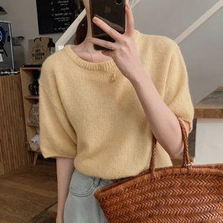 Puff-sleeve Knit Short-sleeve Top