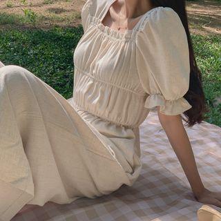 Smocked Linen Blend Jumpsuit
