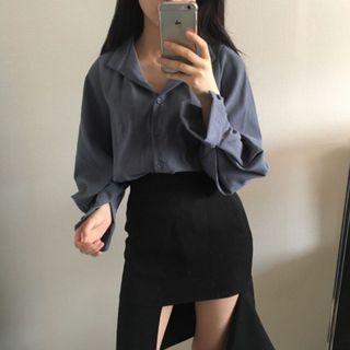 V-neck Shirt / Asymmetric Pencil Skirt