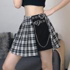 Plaid Panel Buckled Mini A-line Skirt