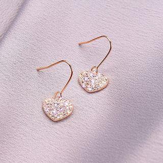 Rhinestone Heart Drop Earring 1 Pair - Hook Earrings - Rose Gold - One Size