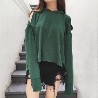 Cold Shoulder Slit Back Hoodie