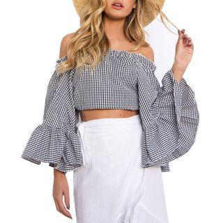 Cold Shoulder 3/4-sleeve Crop Top