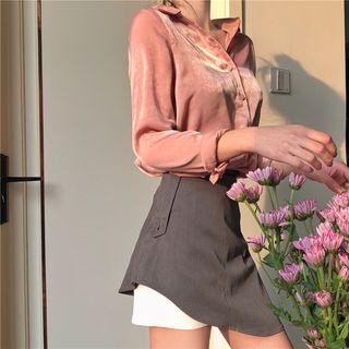 Plain Long-sleeve Shirt / Color-block Skort