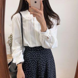 Frilled Peter Pan Collar Pintuck Blouse