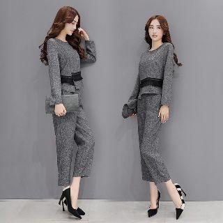 Set: Long-sleeve Paneled Top + Pants