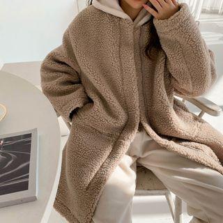 Round-neck Dumble Zip Coat Beige - One Size