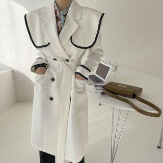 Capelet Double-breasted Coat With Belt