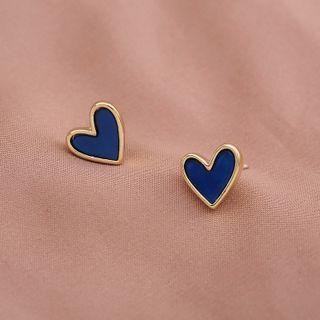 Heart Alloy Earring 1 Pair - Heart Stud Earrings - Blue - One Size
