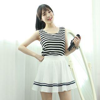 Inset Shorts Contrast-trim Pleated A-line Skirt