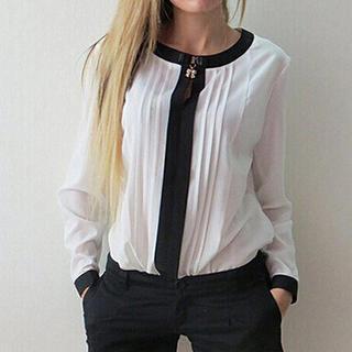 Dangle Neckline Chiffon Pintuck Blouse