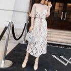 Set: Short-sleeve T-shirt + Strappy Lace Midi Dress