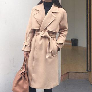 Tie Waist Snap-button Coat