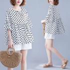 Lace-up Dotted Elbow-sleeve Blouse