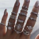 Set Of 15: Rhinestone / Alloy Ring (various Designs) Set Of 15 - Silver - One Size