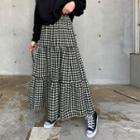 Gingham Tiered A-line Midi Skirt Black - One Size