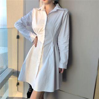 Plain A-line Shirt Dress White - One Size
