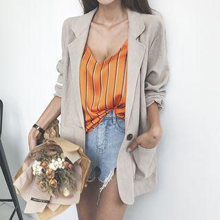 Spaghetti-strap V-neck Stripe Top