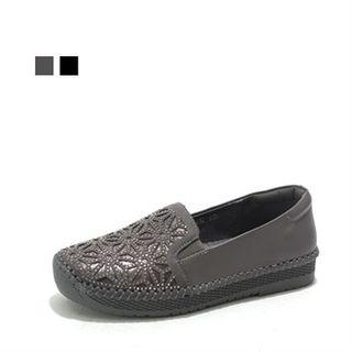 Genuine Leather Rhinestone-trim Loafers
