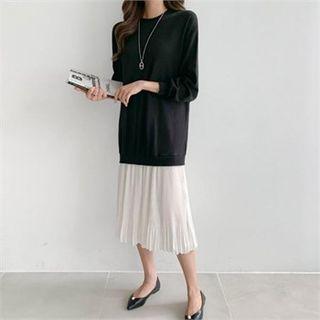 Mock Two-piece Crystal-pleat Pullover Dress