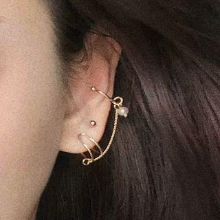 Alloy Faux Pearl Cuff Earring 1 Pc - 0785a - Clip On Earring - Gold - One Size