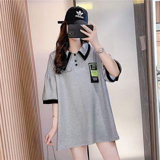 Puff-sleeve Label Applique Polo Shirt