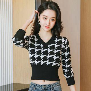 Cropped Houndstooth Sweater