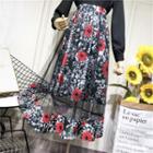 Flower Print Pleated Panel Midi Skirt