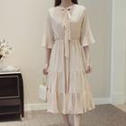 Elbow-sleeve Tie-neck A-line Chiffon Dress