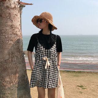 Drawstring Plaid Spaghetti Strap Playsuit