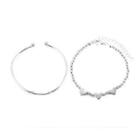 Set: Heart Alloy Bangle + Alloy Bracelet 01 - Set - Silver - One Size