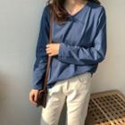 Long-sleeve V-neck / Round Neck Plain T-shirt