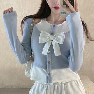 Mock Two-piece Bow Cardigan