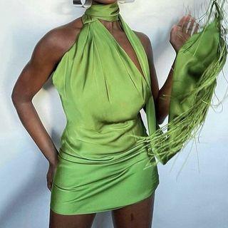 Halter Strappy Mini Sheath Dress
