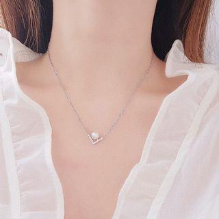 Faux Pearl Rhinestone Pendant Sterling Silver Necklace Necklace - 925 Silver - Silver - One Size