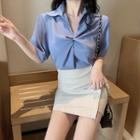 Twisted Satin V-neck Shirt